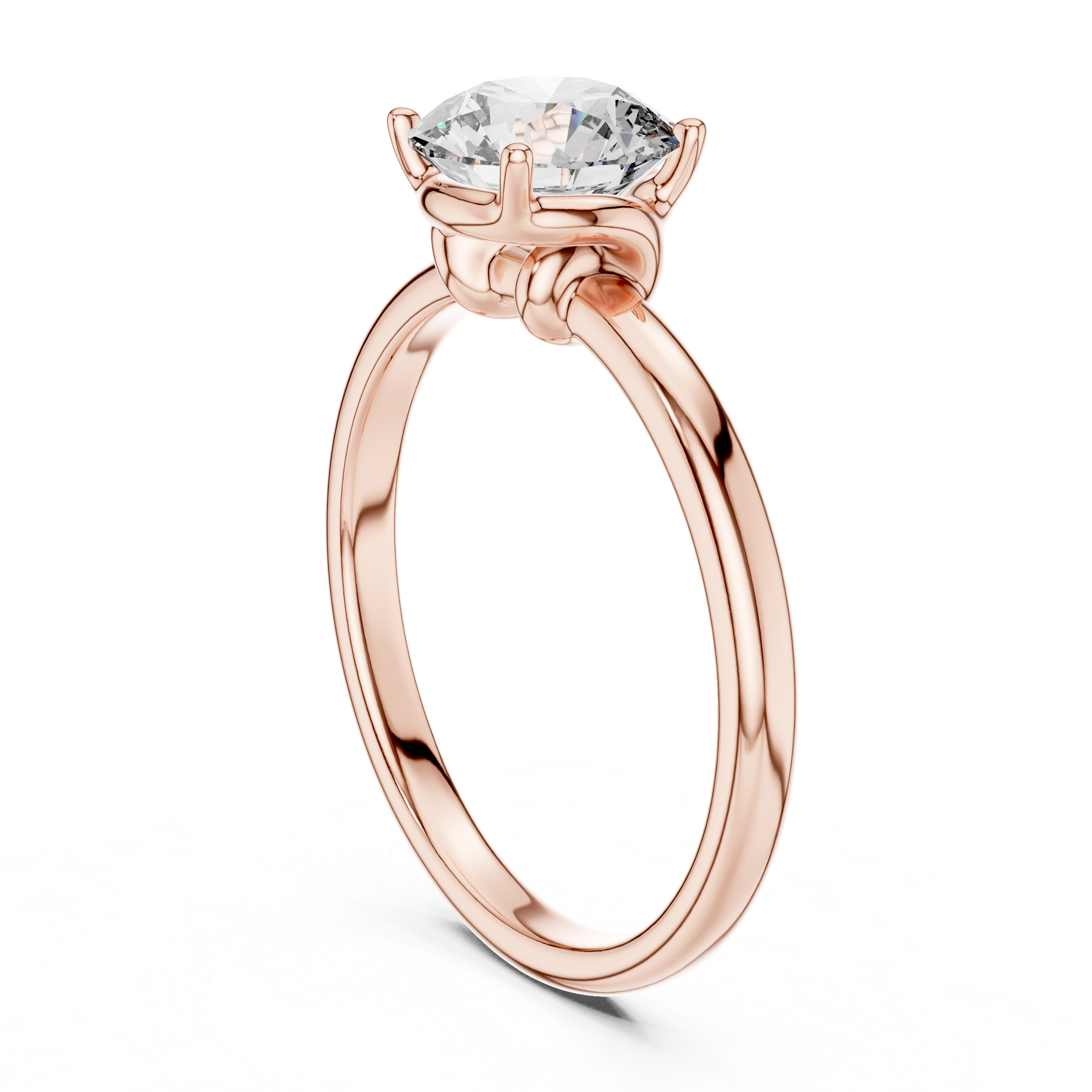 Rose gold ring with a diamond on a white background