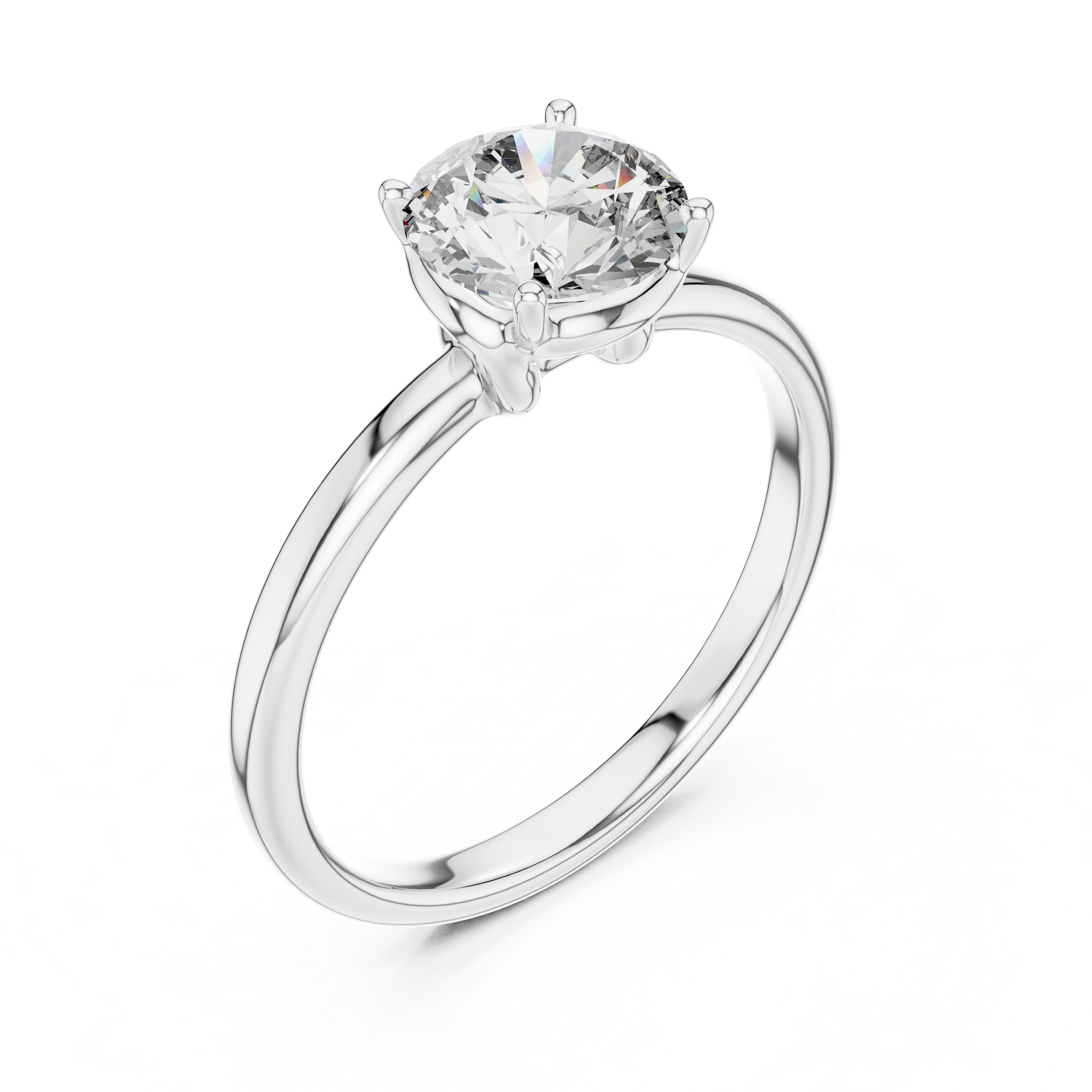 Silver ring with a large diamond on a white background