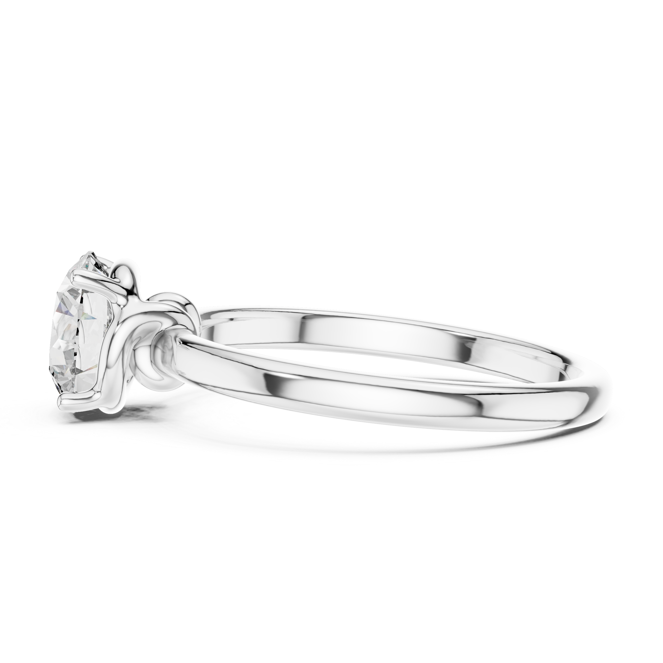 Silver ring with a diamond on a white background