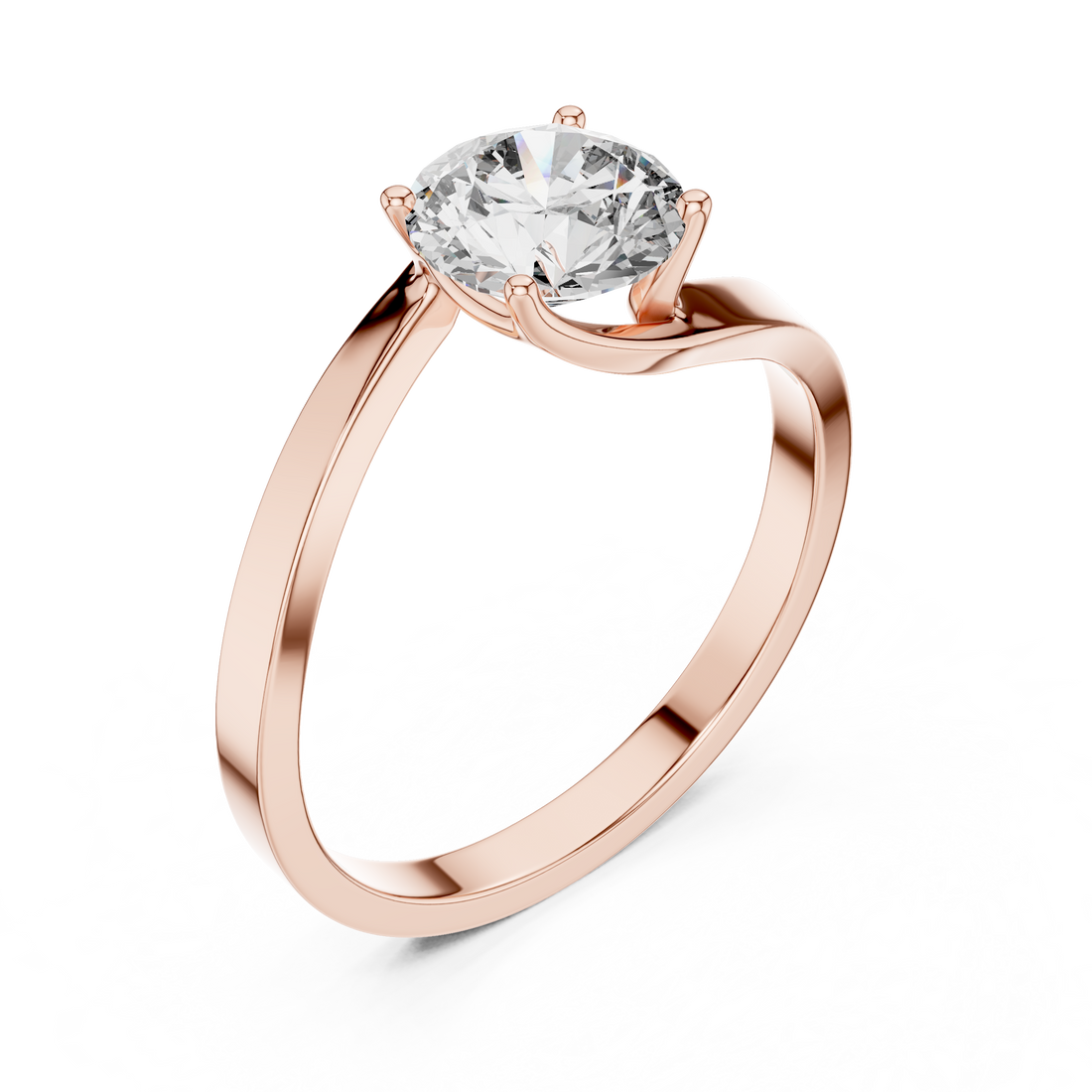 Graceful Twist Solitaire 1-CT Round Diamond Ring in 14-KT White Gold