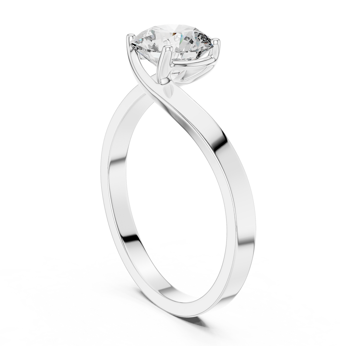 Graceful Twist Solitaire 1-CT Round Diamond Ring in 14-KT White Gold