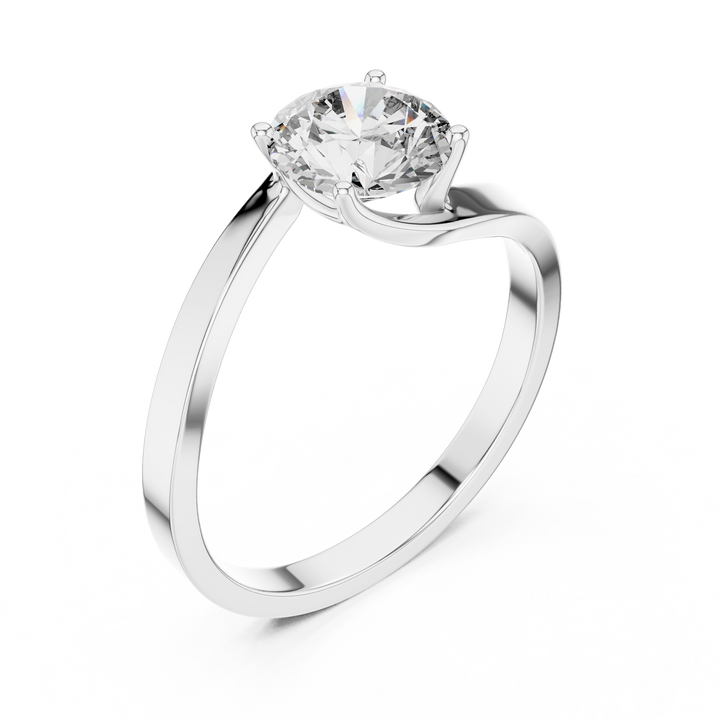 Graceful Twist Solitaire 1-CT Round Diamond Ring in 14-KT White Gold
