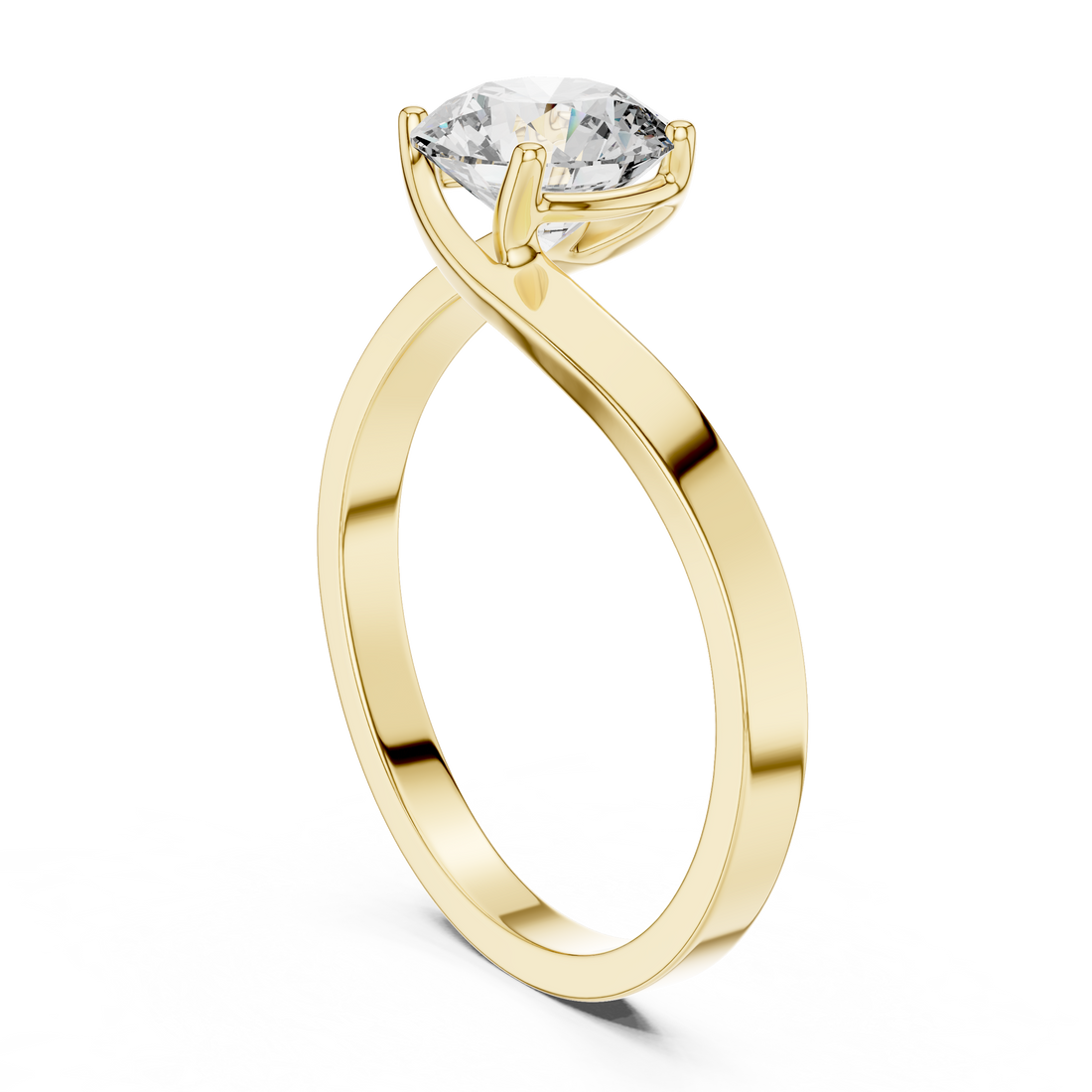 Graceful Twist Solitaire 1-CT Round Diamond Ring in 14-KT White Gold