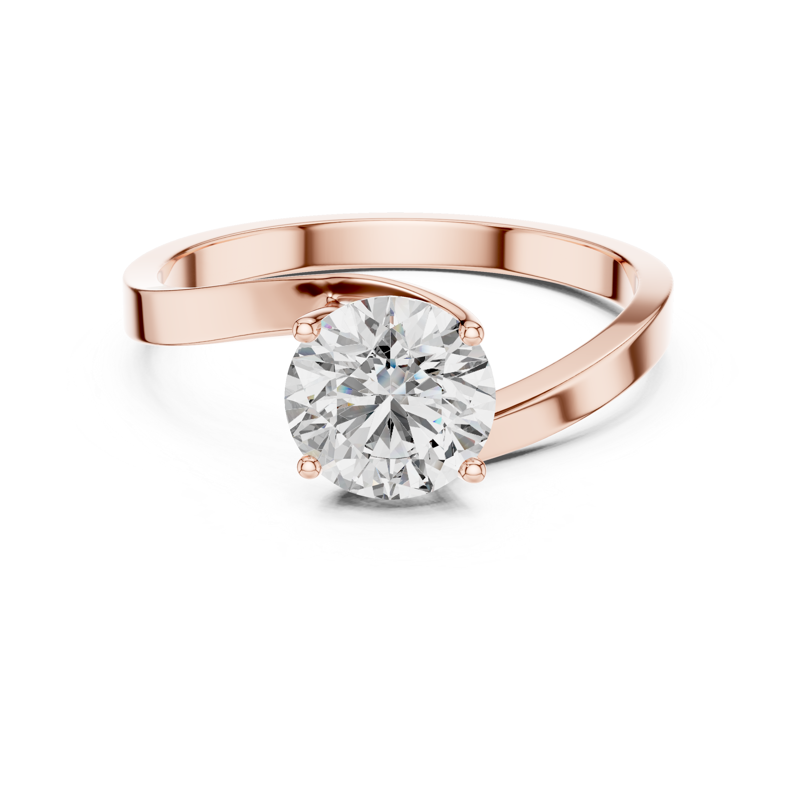 Rose gold ring with a large diamond on a white background