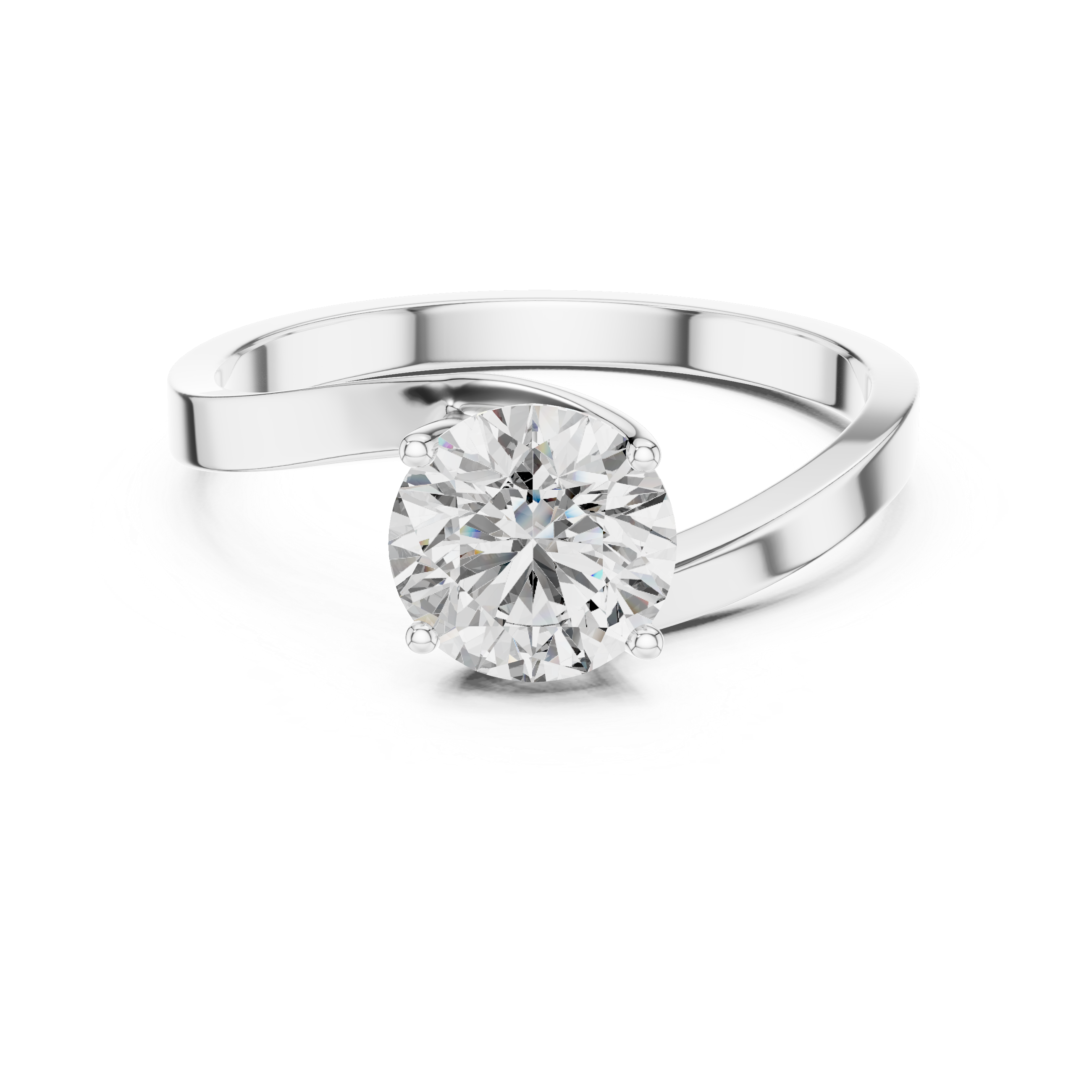 Silver ring with a diamond on a white background