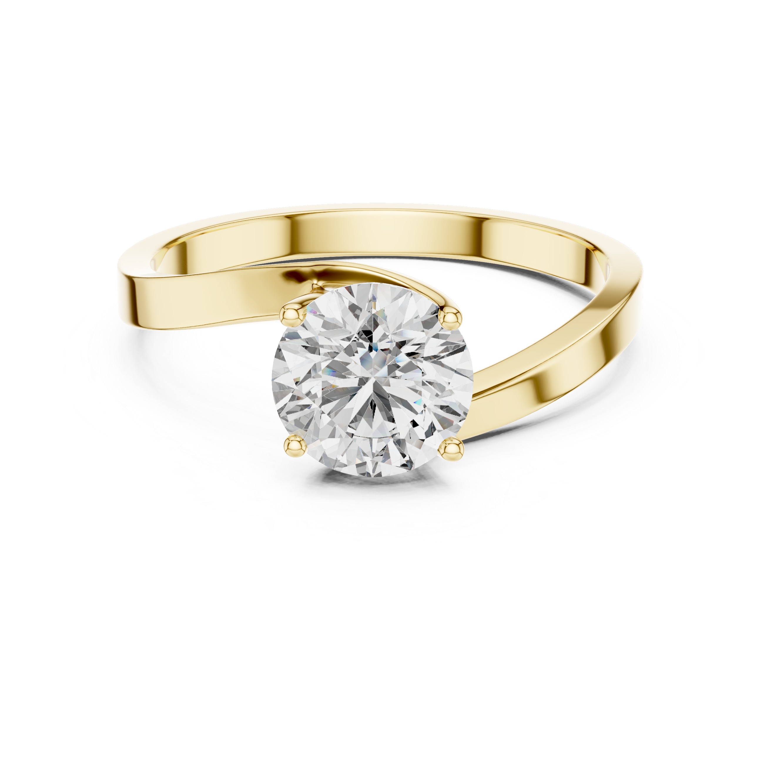 Gold ring with a diamond on a white background
