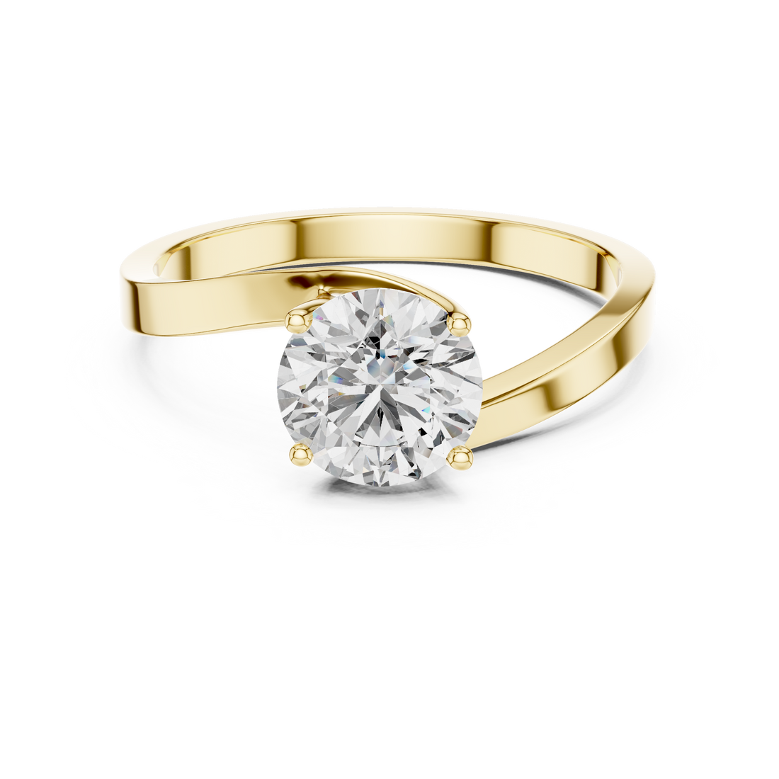 Graceful Twist Solitaire 1-CT Round Diamond Ring in 14-KT White Gold