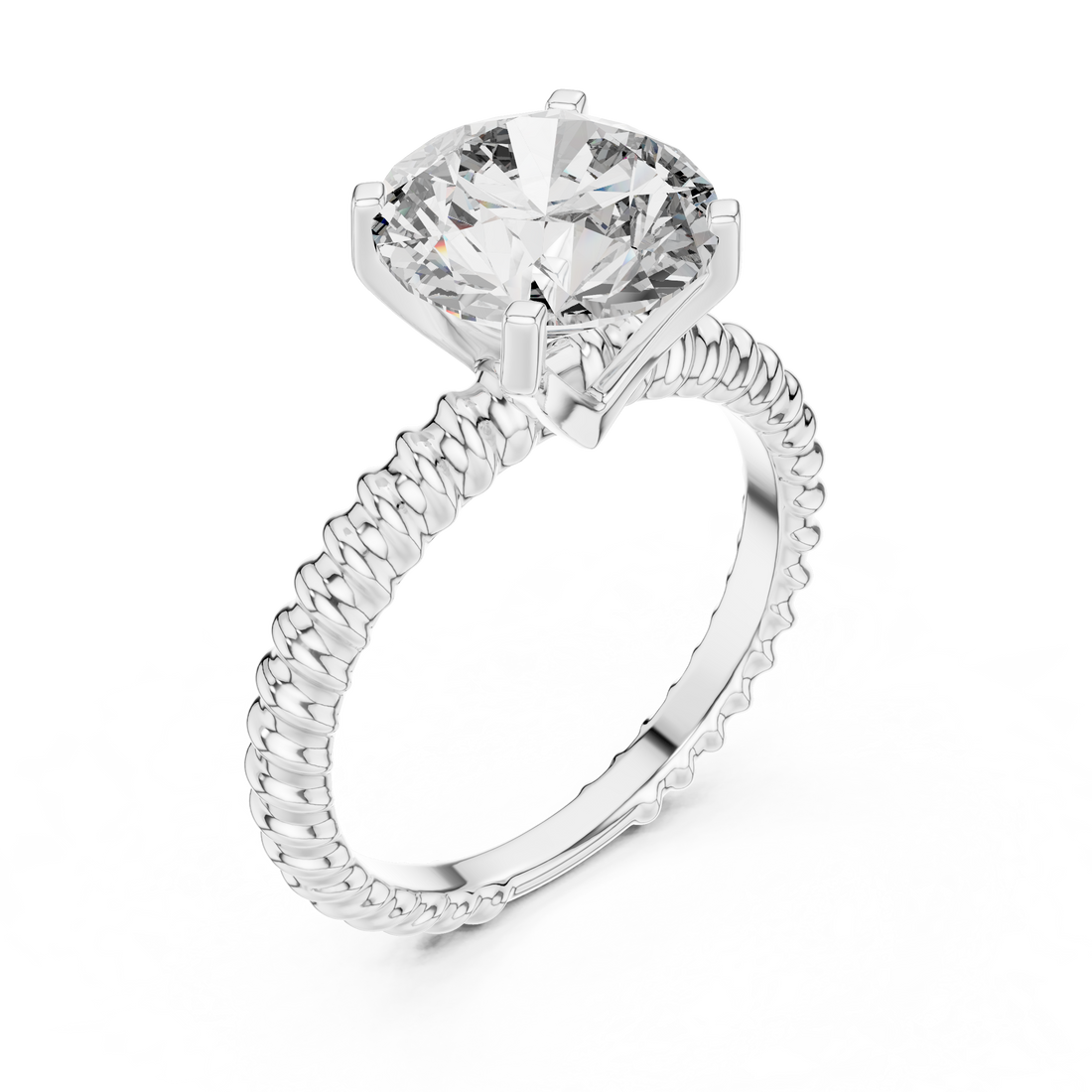 Twisted Solitaire 3-Ct Round-Cut Diamond Ring in 14-KT White Gold