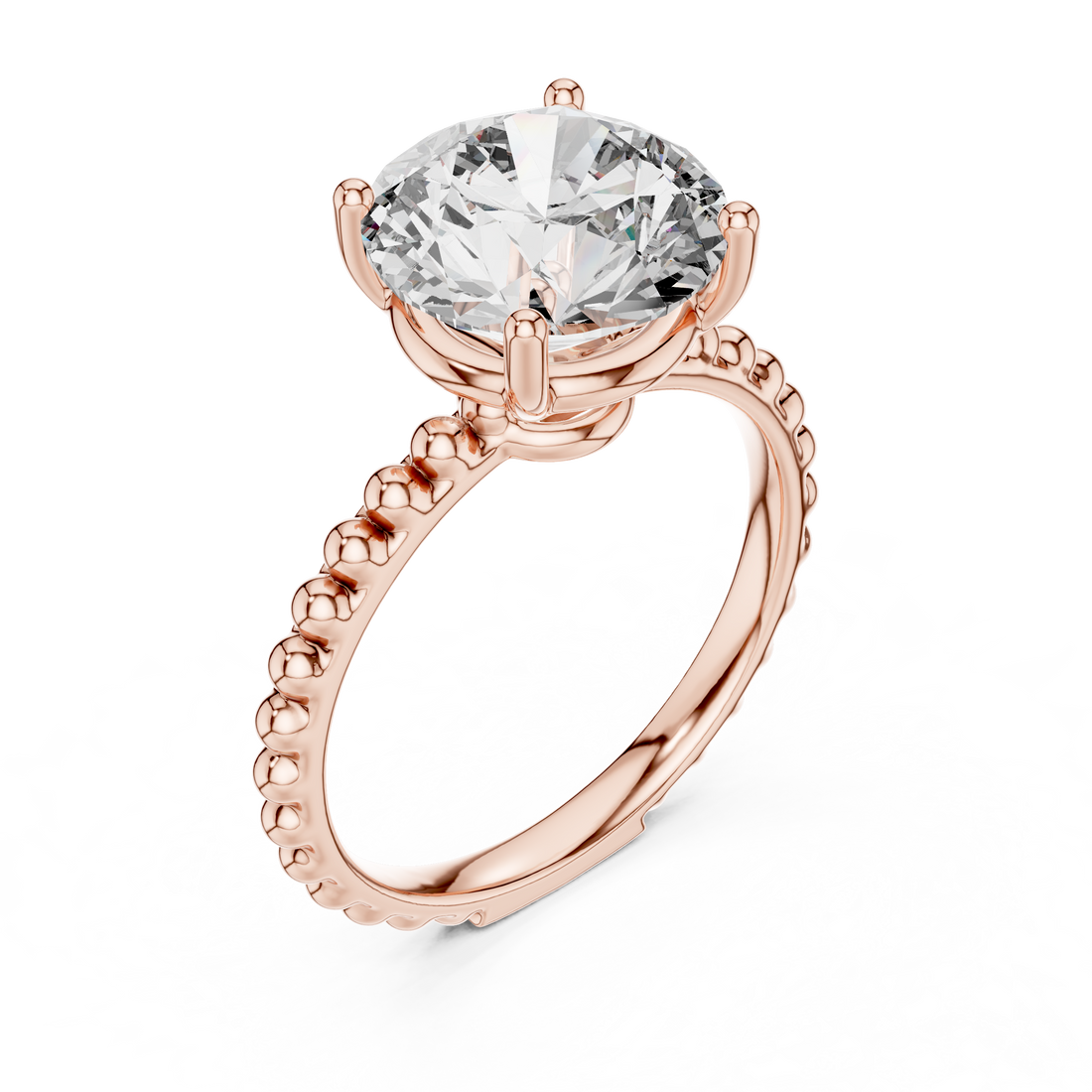 Radiant Beaded Solitaire 3-Ct Round Diamond Ring in 14-KT White Gold