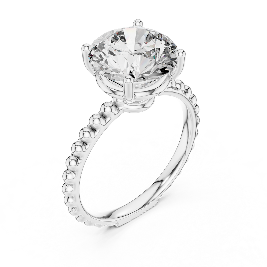 Radiant Beaded Solitaire 3-Ct Round Diamond Ring in 14-KT White Gold