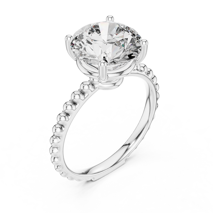 Radiant Beaded Solitaire 3-Ct Round Diamond Ring in 14-KT White Gold