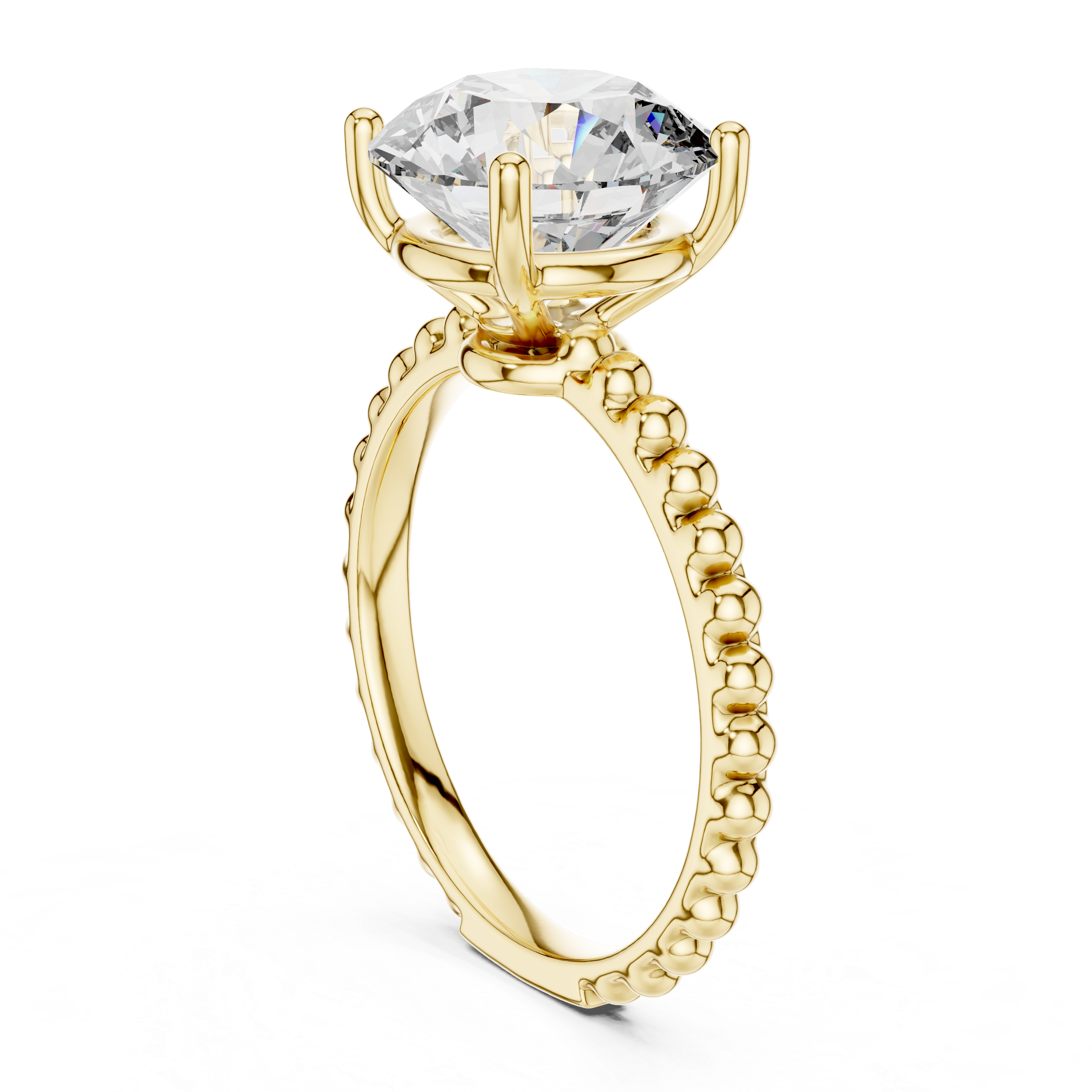 Gold ring with a large diamond on a white background
