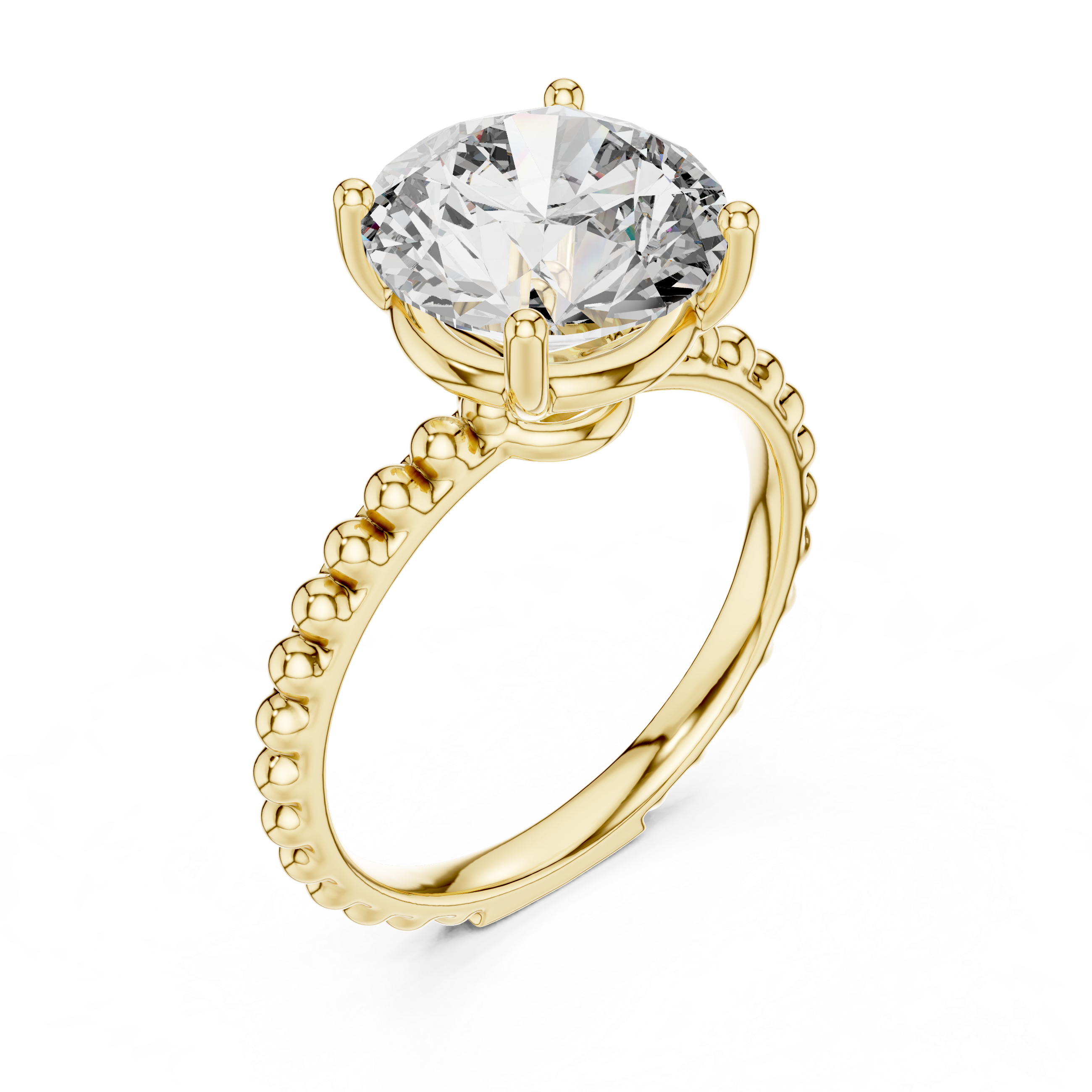 Gold ring with a large diamond on a white background