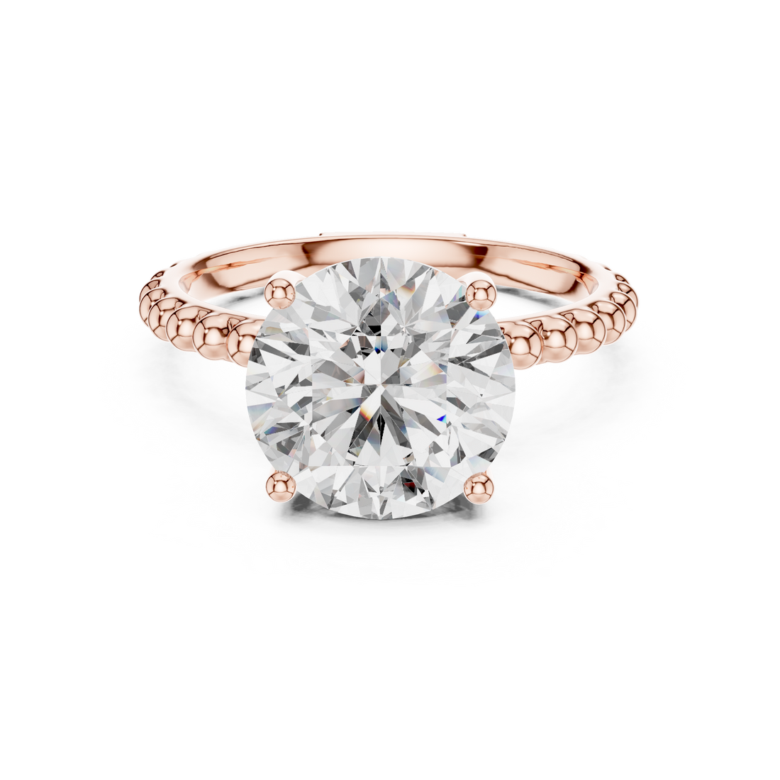 Radiant Beaded Solitaire 3-Ct Round Diamond Ring in 14-KT White Gold