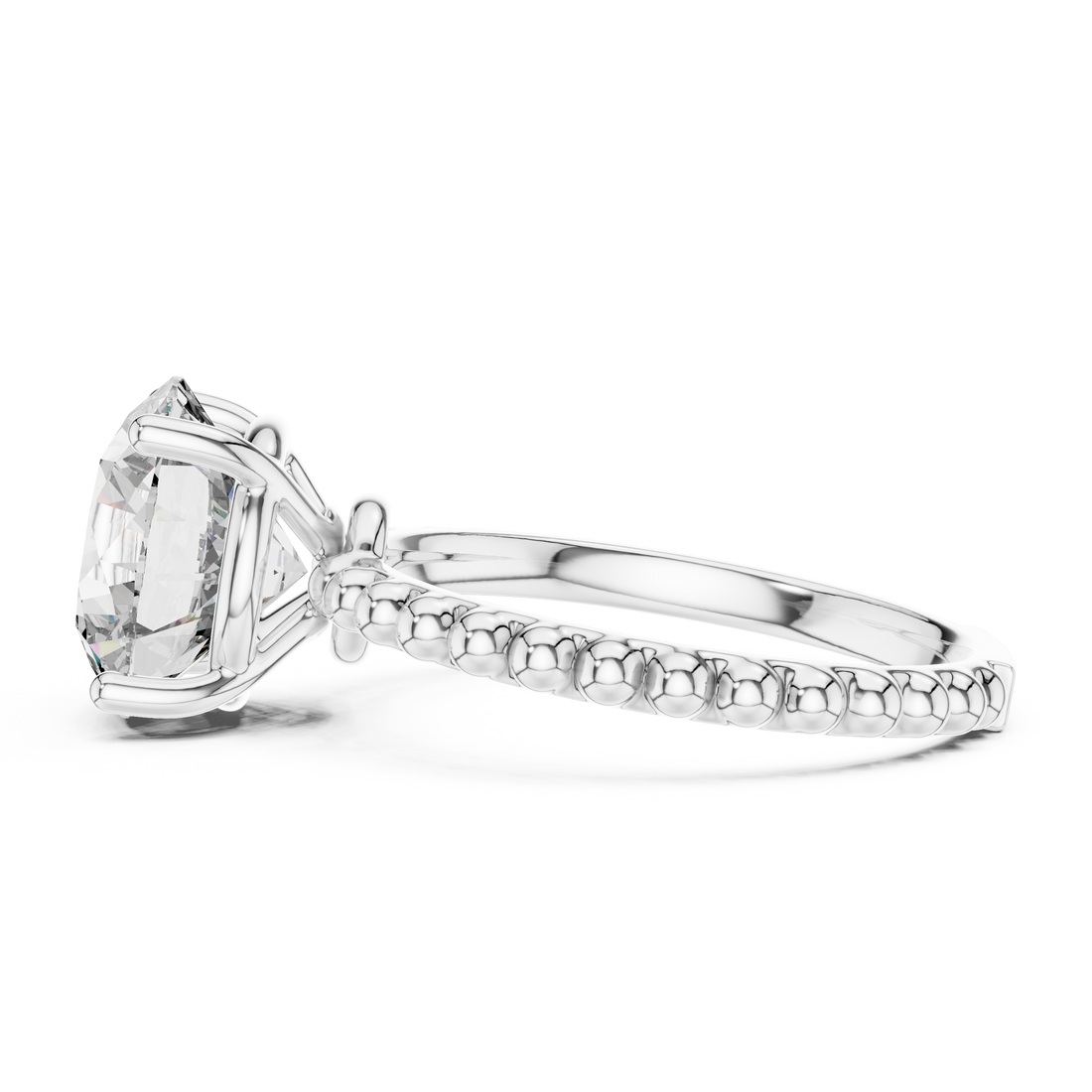 Radiant Beaded Solitaire 3-Ct Round Diamond Ring in 14-KT White Gold