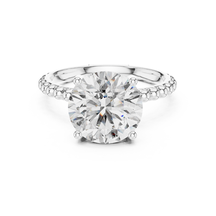 Radiant Beaded Solitaire 3-Ct Round Diamond Ring in 14-KT White Gold