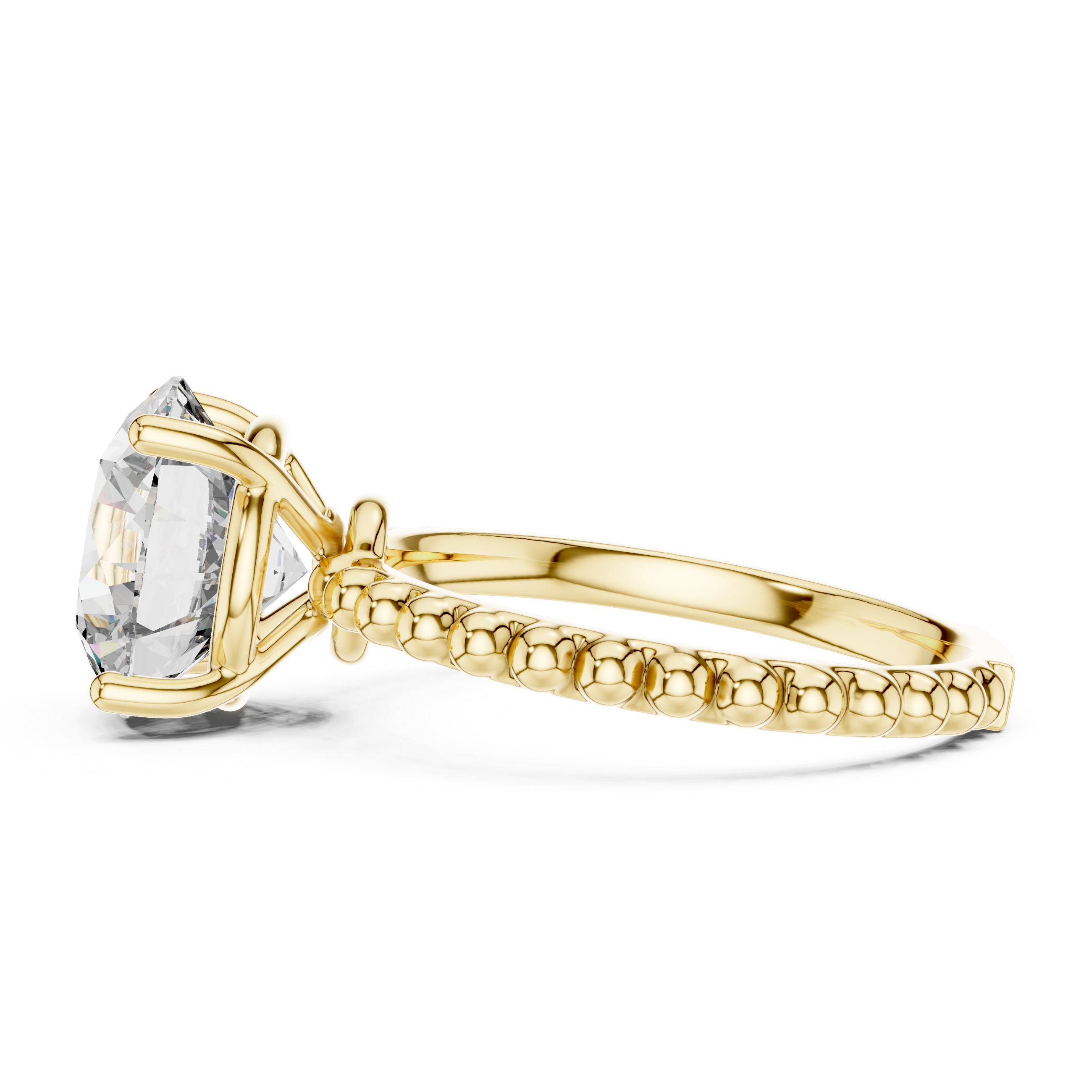 Gold ring with a large diamond on a white background