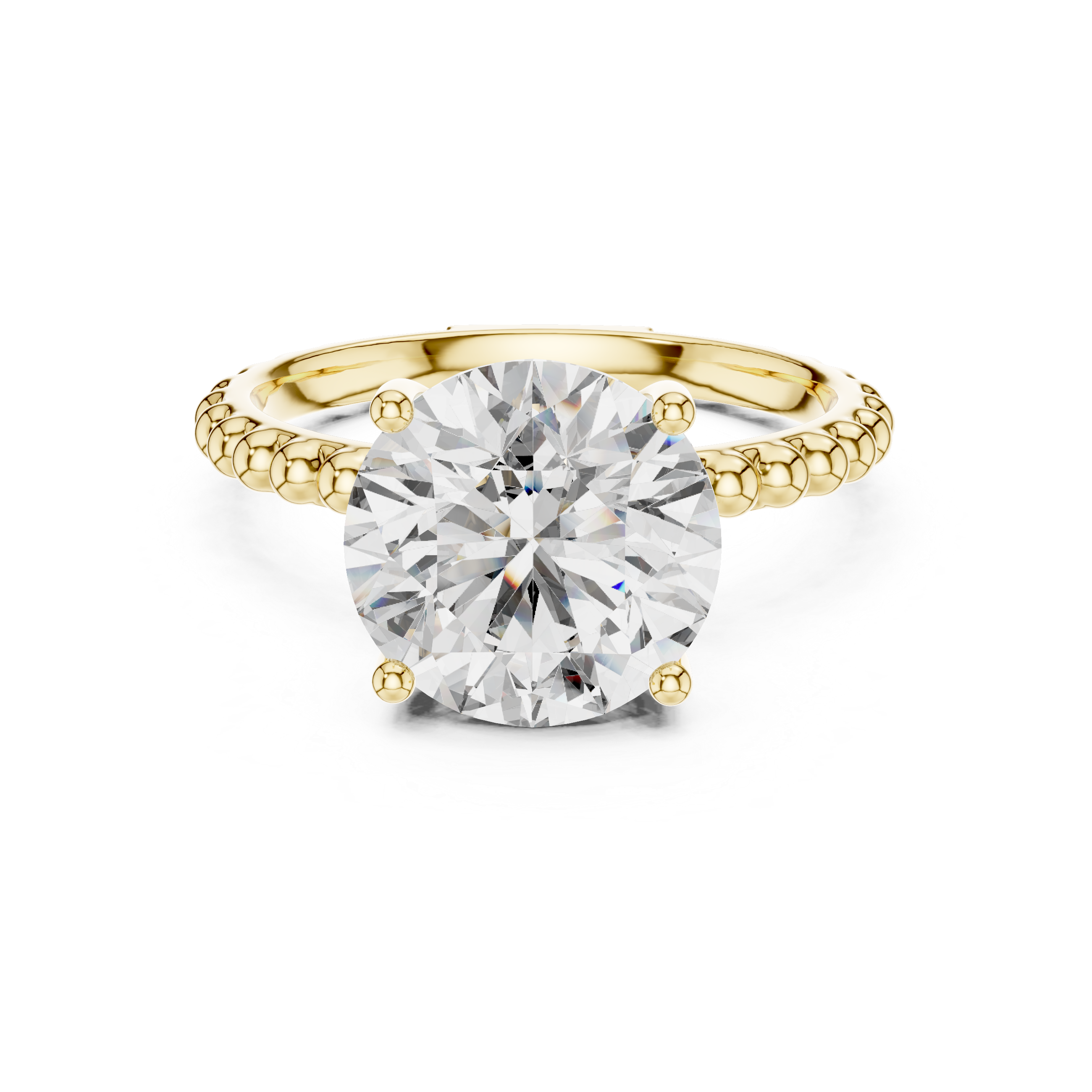 Gold ring with a large diamond on a white background