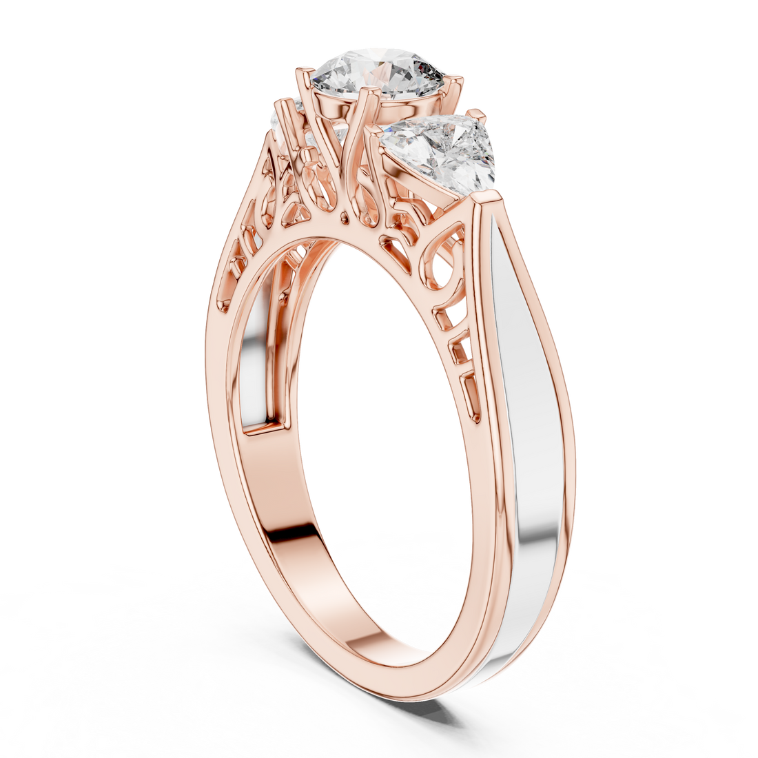 Elegant Three-Stone 0.50-CT Diamond Ring with 0.25-CT Trillion-Cut Side Stones in 14-KT White Gold