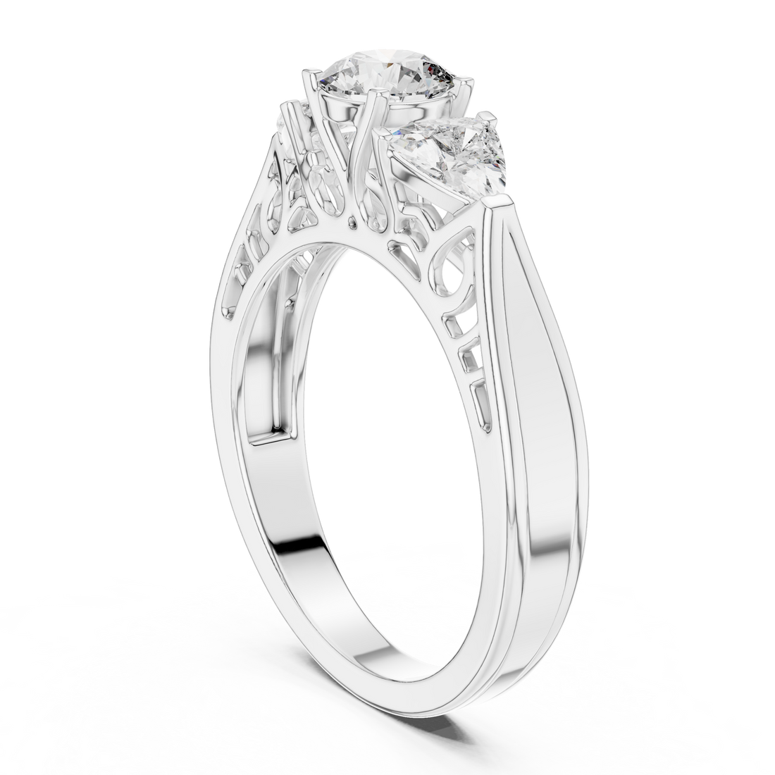Elegant Three-Stone 0.50-CT Diamond Ring with 0.25-CT Trillion-Cut Side Stones in 14-KT White Gold