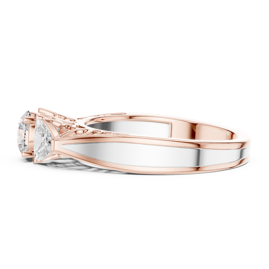 Elegant Three-Stone 0.50-CT Diamond Ring with 0.25-CT Trillion-Cut Side Stones in 14-KT White Gold