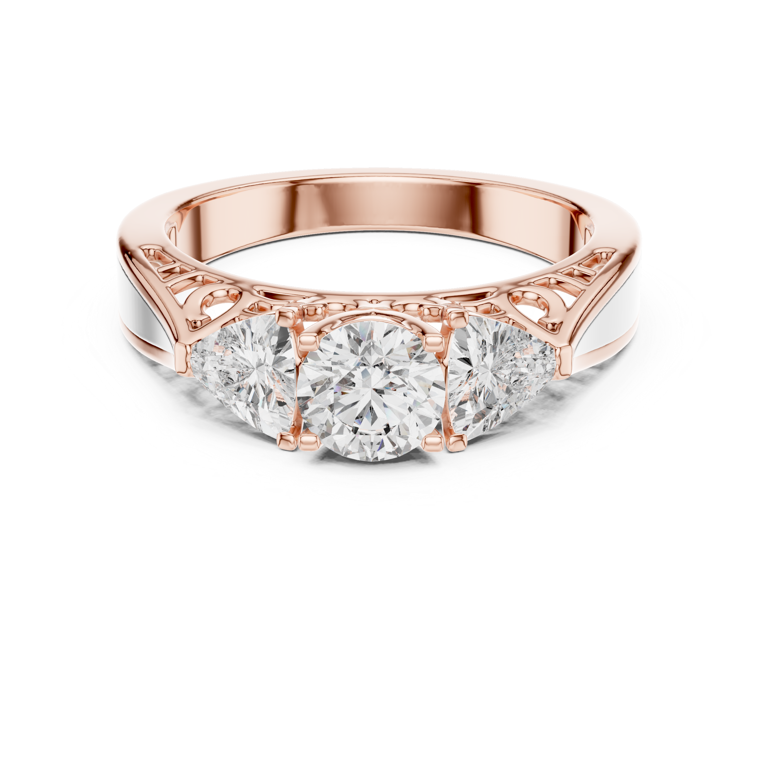 Elegant Three-Stone 0.50-CT Diamond Ring with 0.25-CT Trillion-Cut Side Stones in 14-KT White Gold