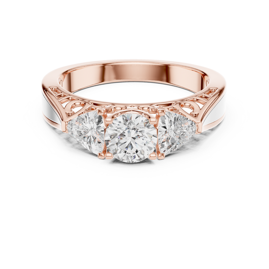 Elegant Three-Stone 0.50-CT Diamond Ring with 0.25-CT Trillion-Cut Side Stones in 14-KT White Gold