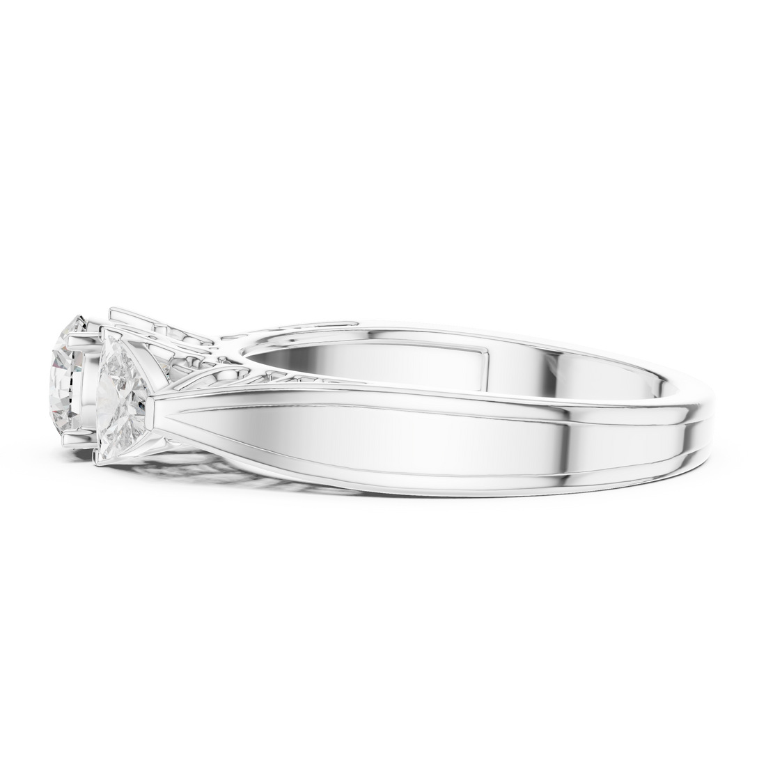 Elegant Three-Stone 0.50-CT Diamond Ring with 0.25-CT Trillion-Cut Side Stones in 14-KT White Gold