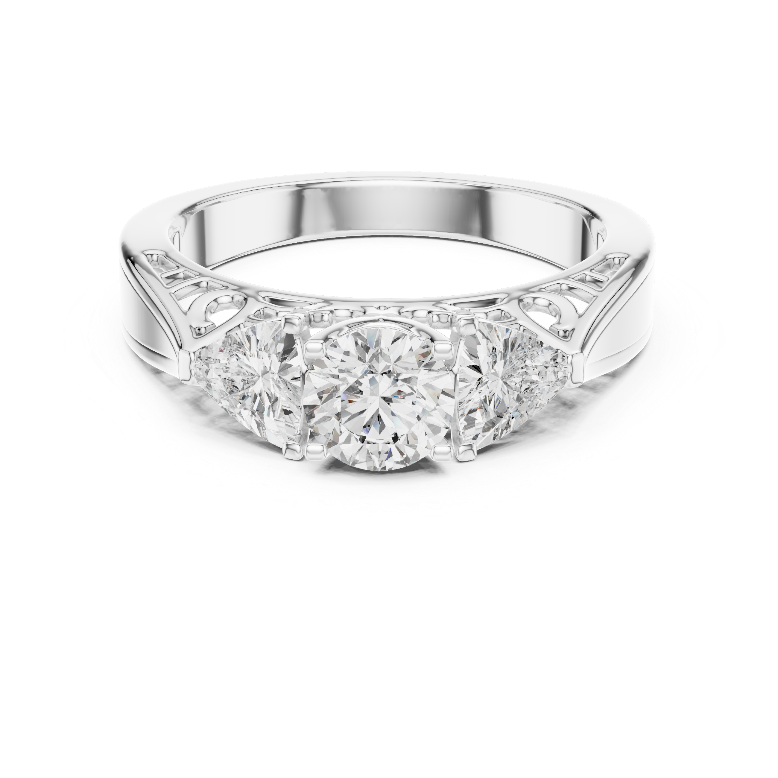 Silver ring with diamond-like gemstone on a white background