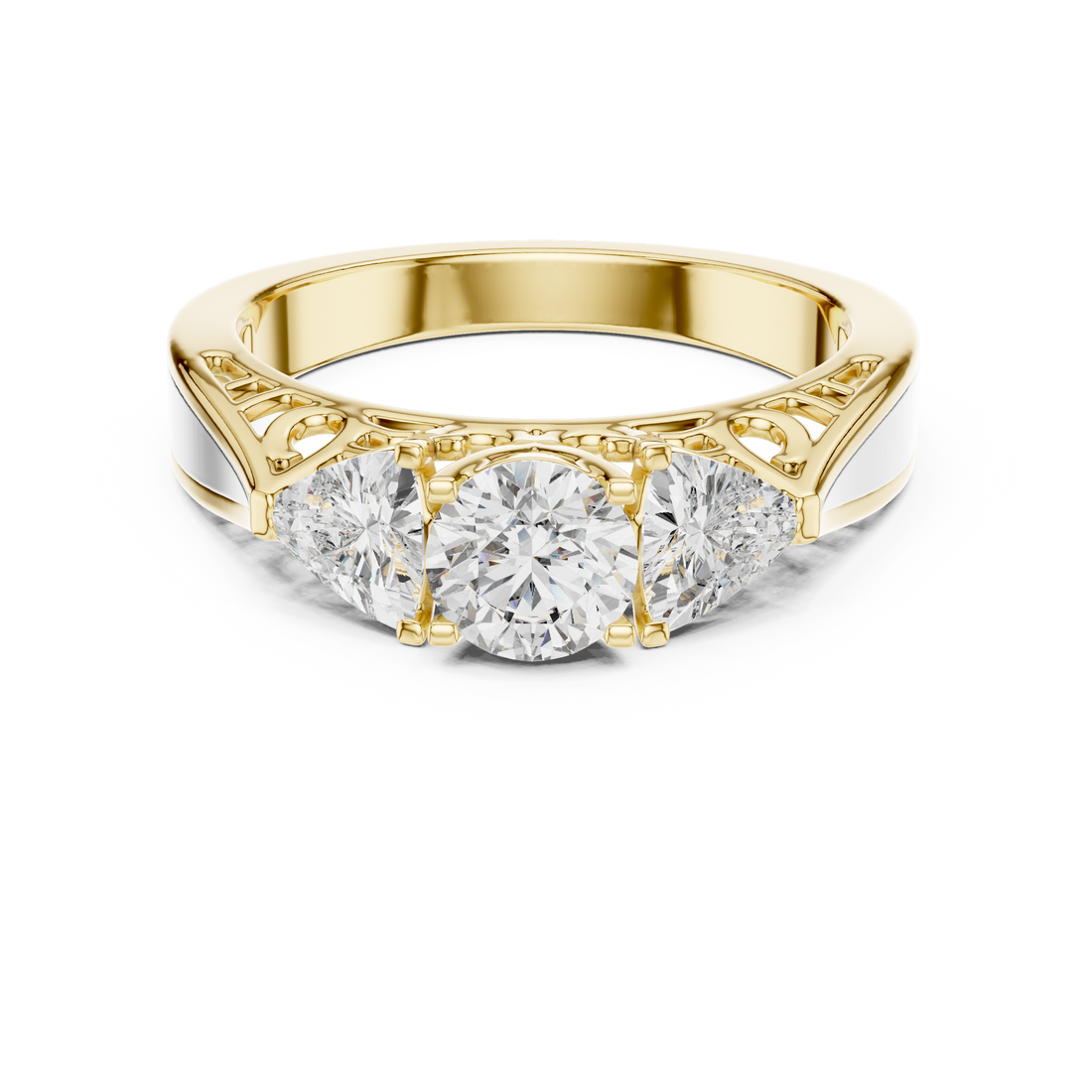 Elegant Three-Stone 0.50-CT Diamond Ring with 0.25-CT Trillion-Cut Side Stones in 14-KT White Gold