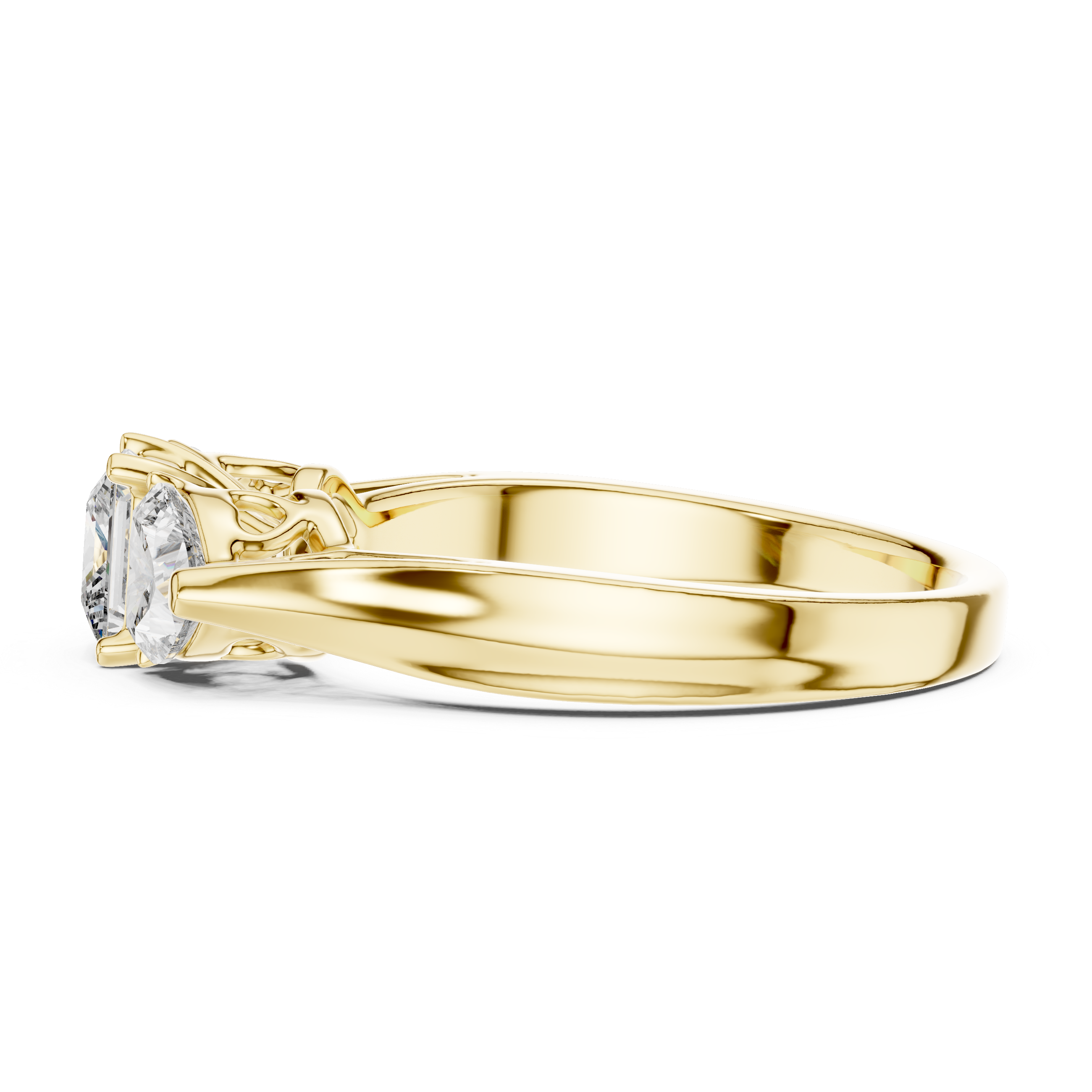 Gold ring with diamond on a white background