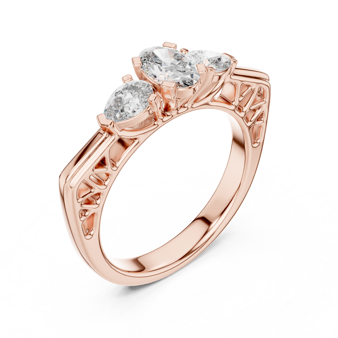 Celestial 0.5-C Oval & 0.3-Ct Pear Three Stone Diamond Ring