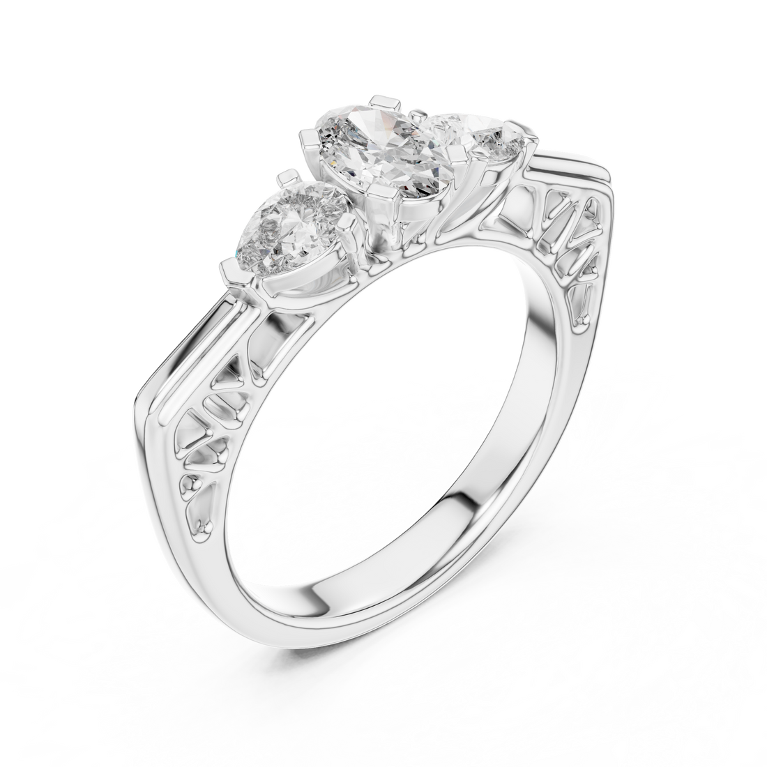 Celestial 0.5-C Oval & 0.3-Ct Pear Three Stone Diamond Ring