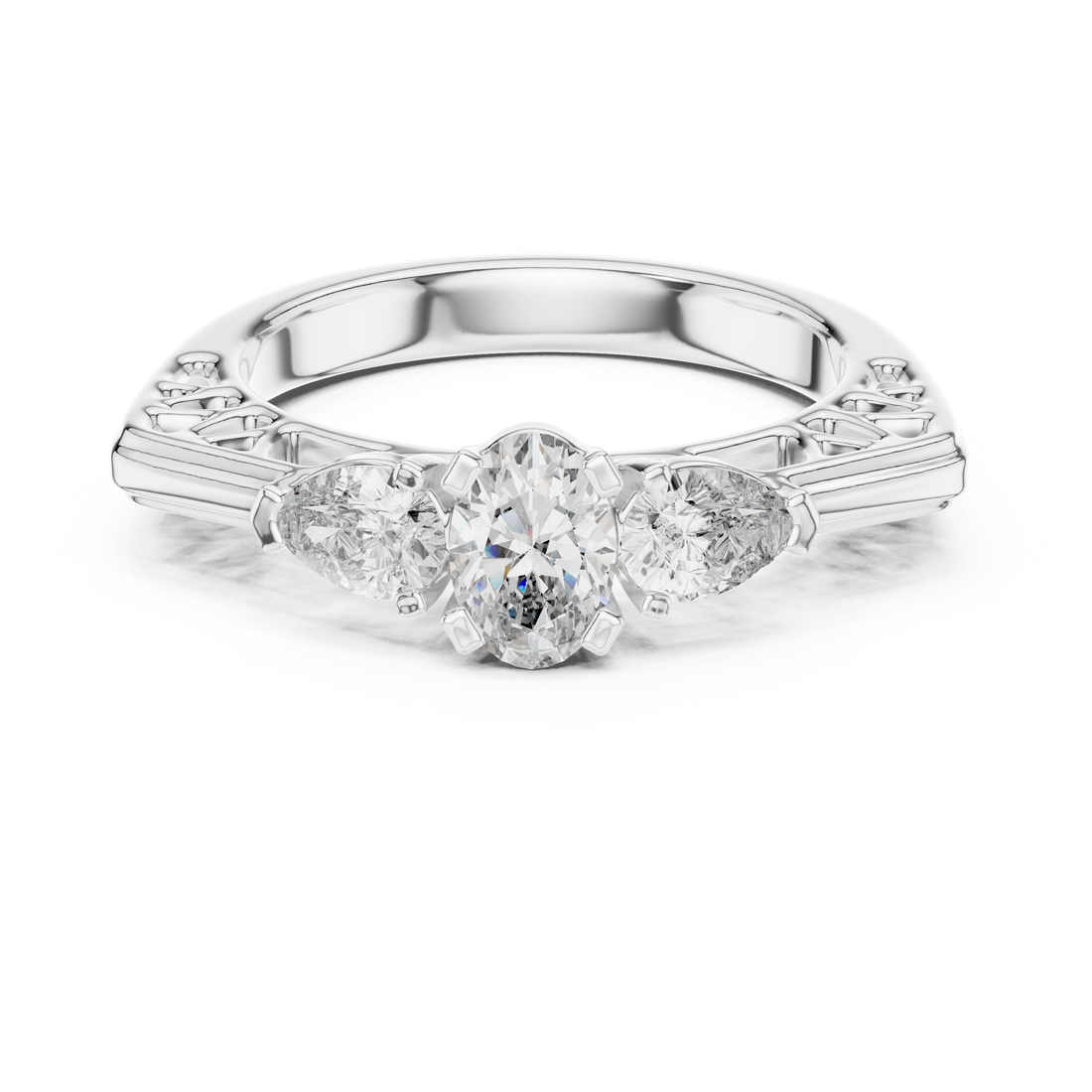 Celestial 0.5-C Oval & 0.3-Ct Pear Three Stone Diamond Ring