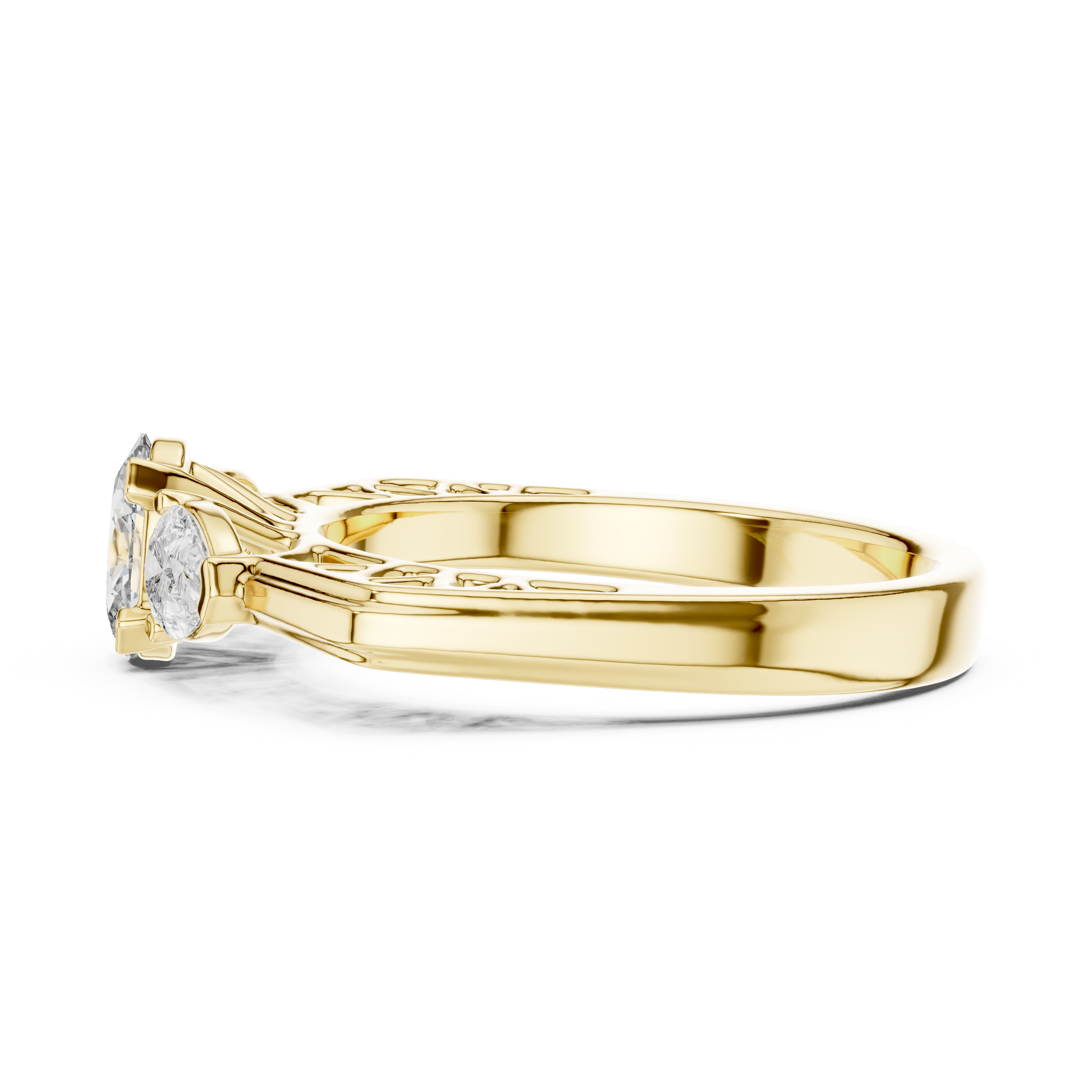 Gold ring with a diamond on a white background