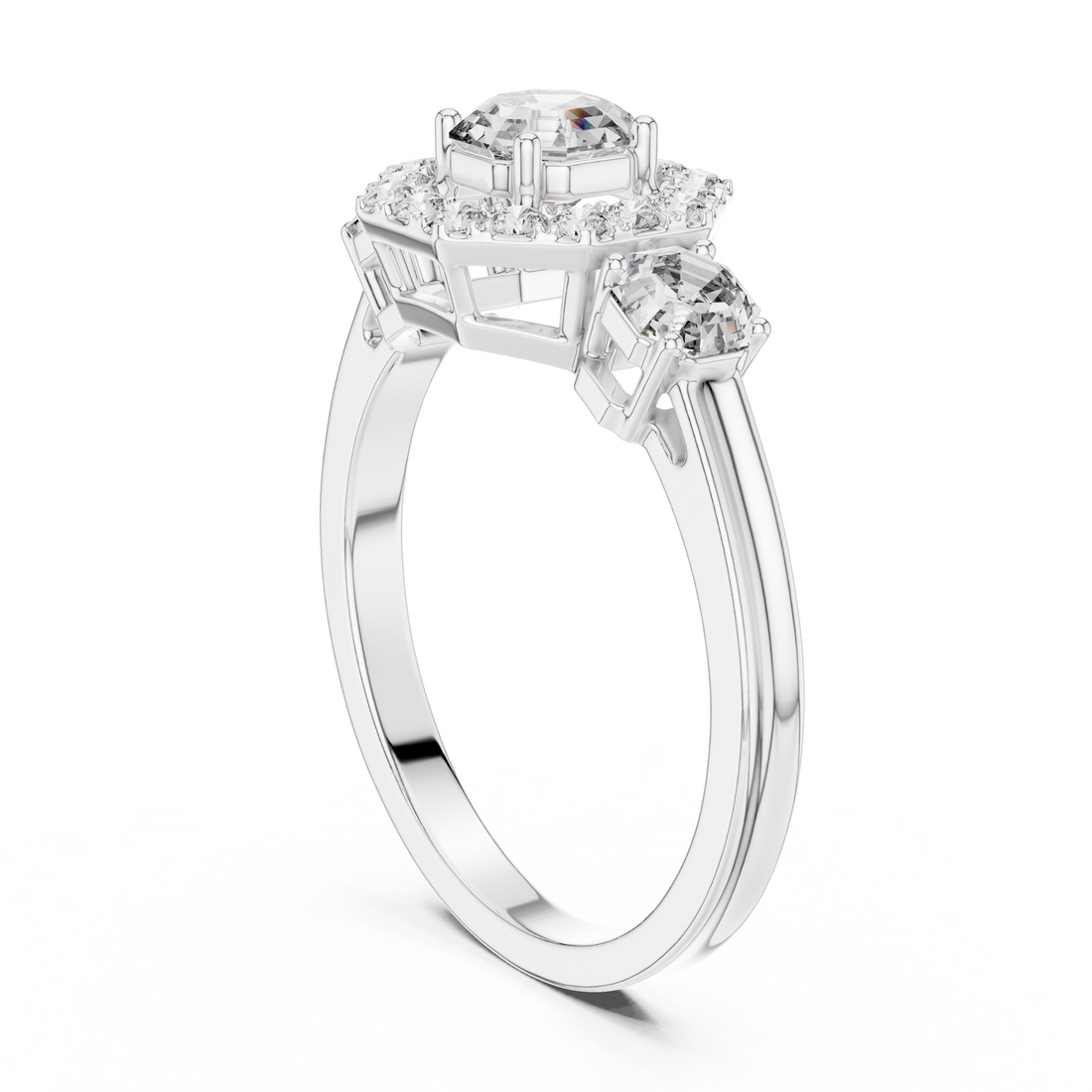 1.5 Ct. Octagon-Cut Trio Diamond Ring in 14-KT White Gold