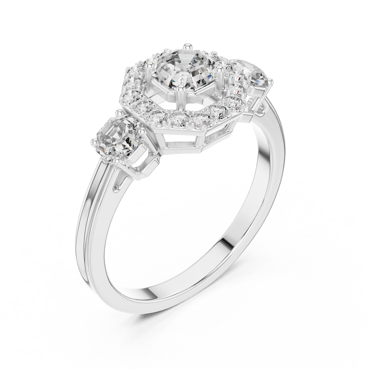 1.5 Ct. Octagon-Cut Trio Diamond Ring in 14-KT White Gold