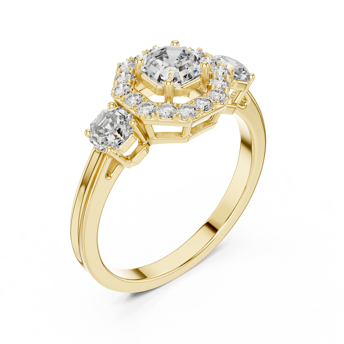 1.5 Ct. Octagon-Cut Trio Diamond Ring in 14-KT White Gold