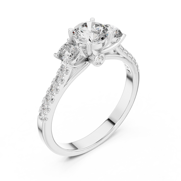 Timeless Harmony 0.5-Ct Round & 0.25 Cushion Diamond Ring in 14-KT White Gold