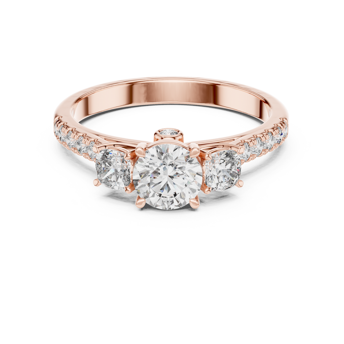 Timeless Harmony 0.5-Ct Round & 0.25 Cushion Diamond Ring in 14-KT White Gold