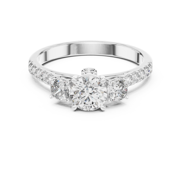Timeless Harmony 0.5-Ct Round & 0.25 Cushion Diamond Ring in 14-KT White Gold