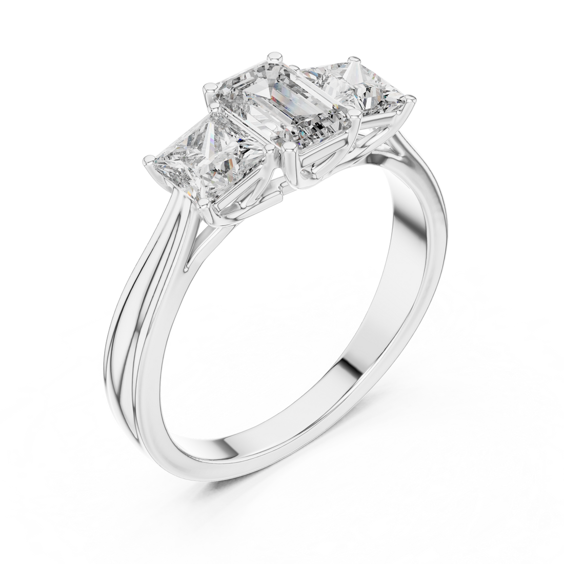 0.5-Ct Emerald-Cut Trilogy Diamond Ring in 14-KT White Gold