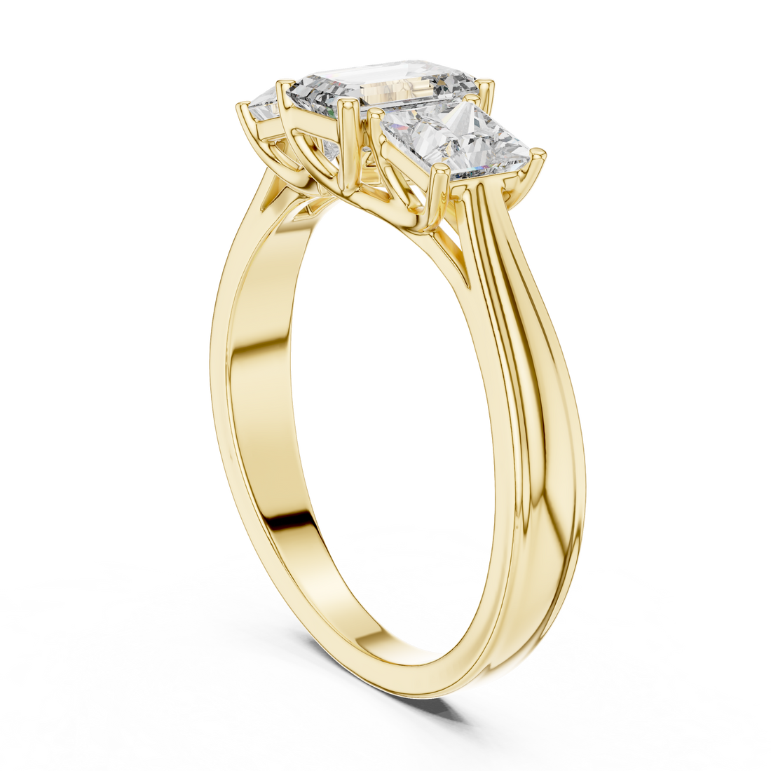 0.5-Ct Emerald-Cut Trilogy Diamond Ring in 14-KT White Gold