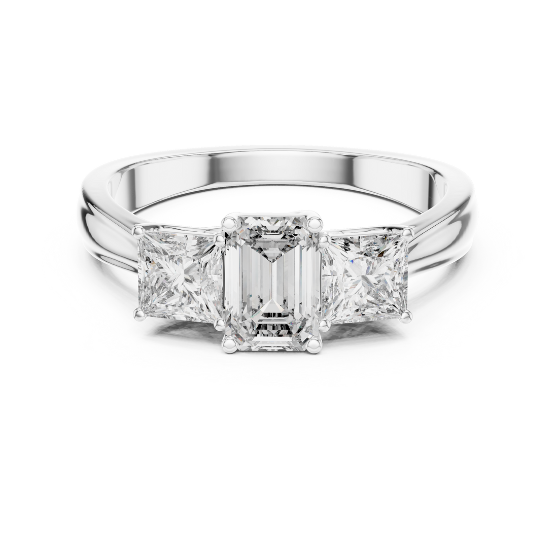 0.5-Ct Emerald-Cut Trilogy Diamond Ring in 14-KT White Gold