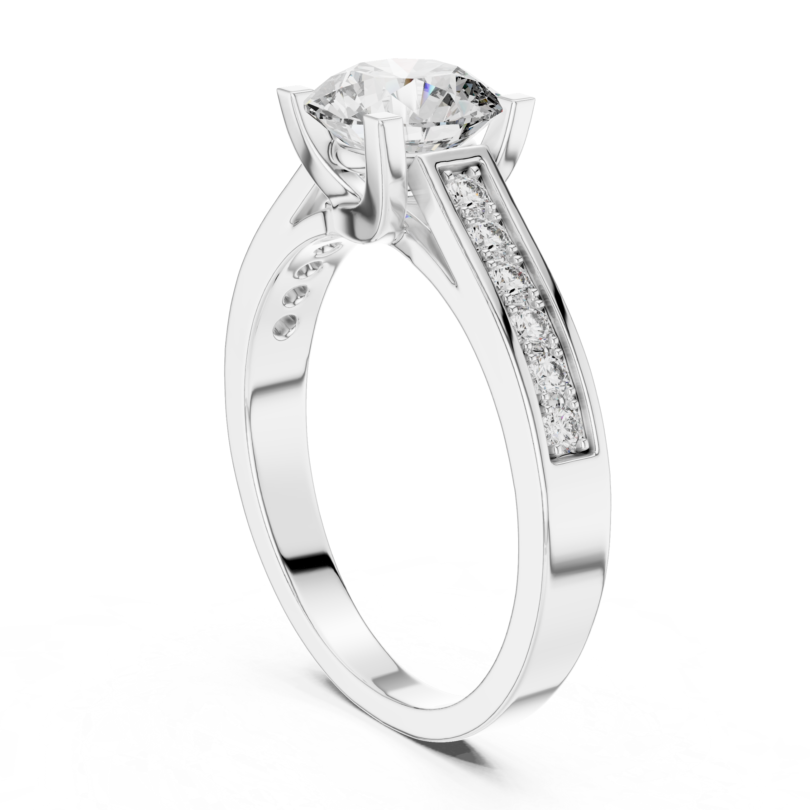 Silver ring with a diamond on a white background