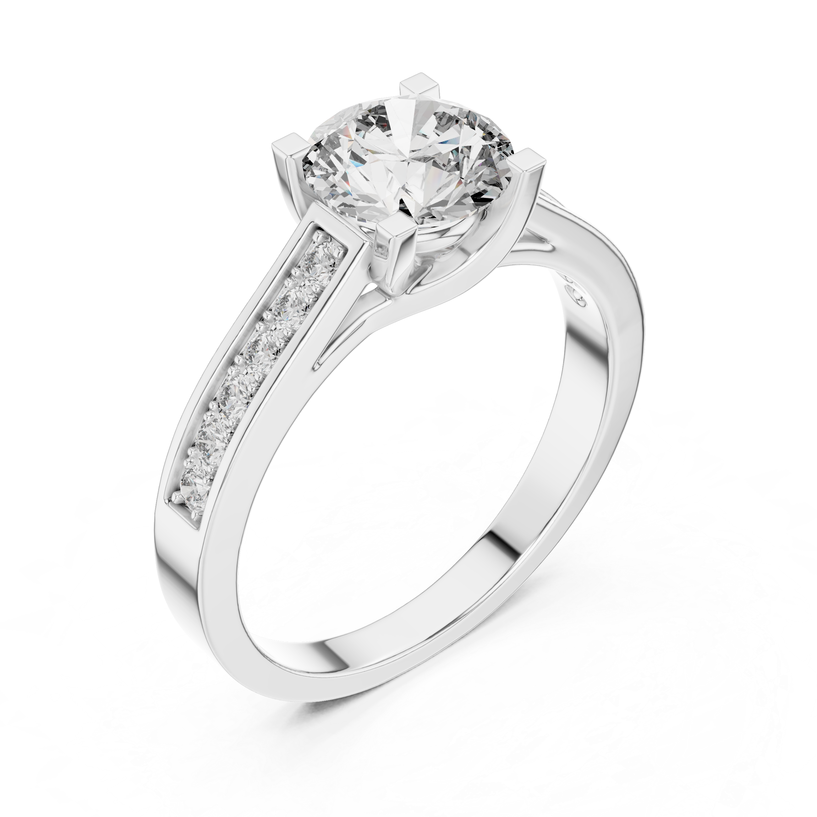 Diamond ring with a clear gemstone on a white background