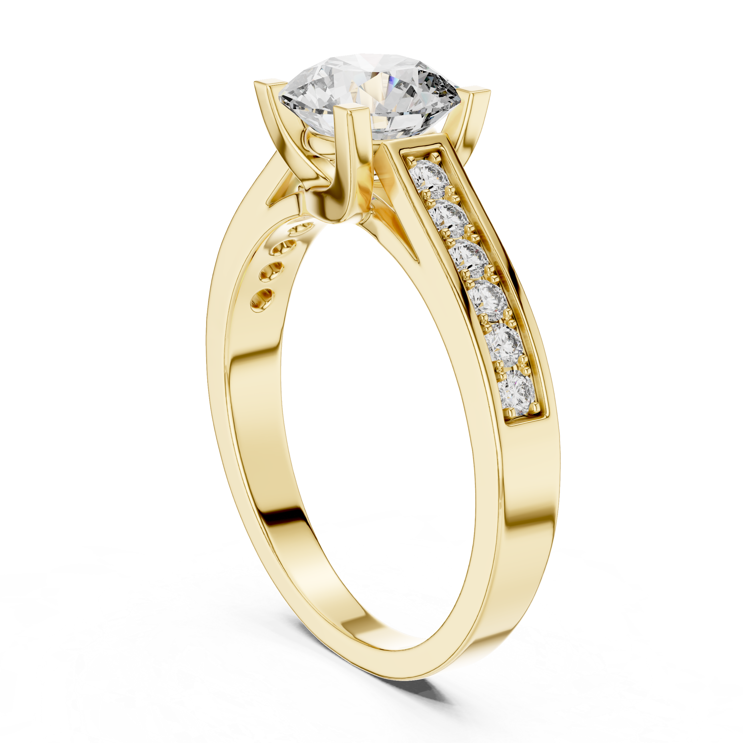 Gold ring with a diamond on a white background