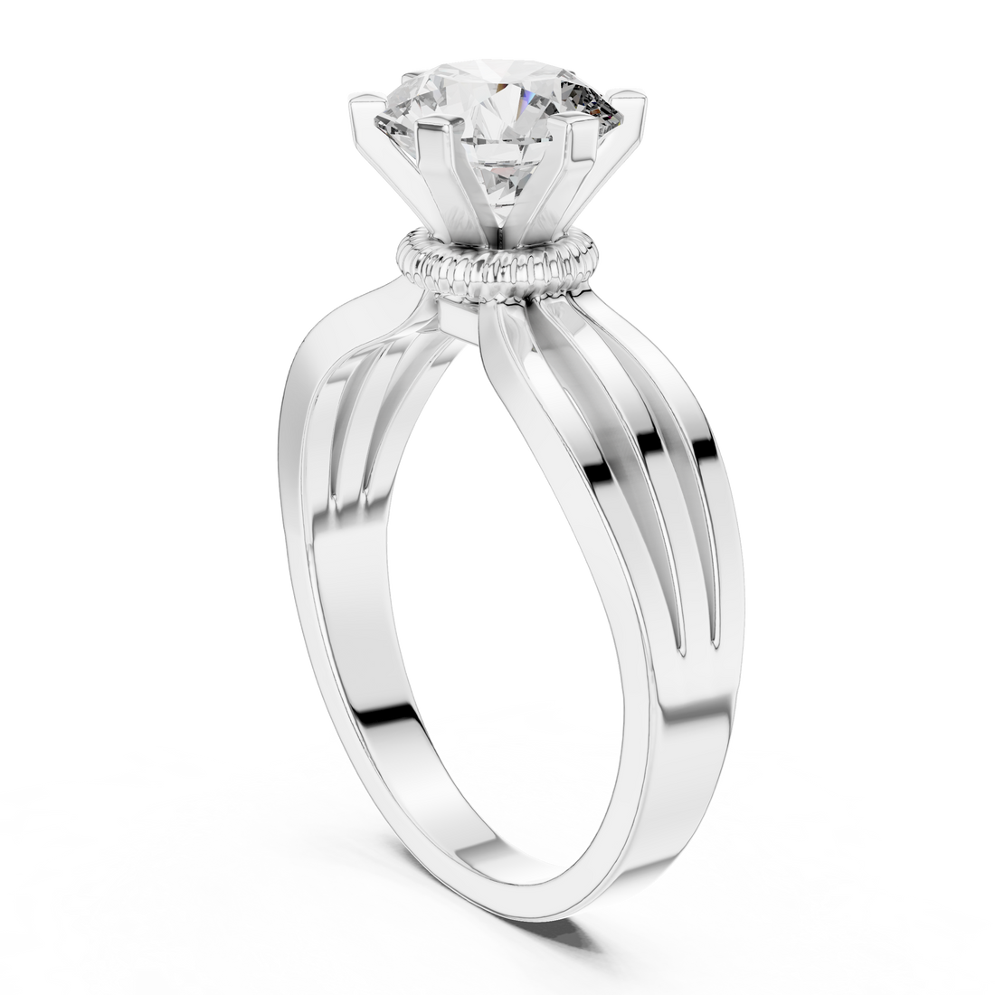 Crown Glory 1-Ct Round Diamond Ring in in 14-KT White Gold