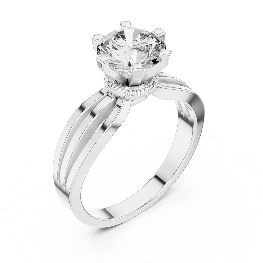 Crown Glory 1-Ct Round Diamond Ring in in 14-KT White Gold