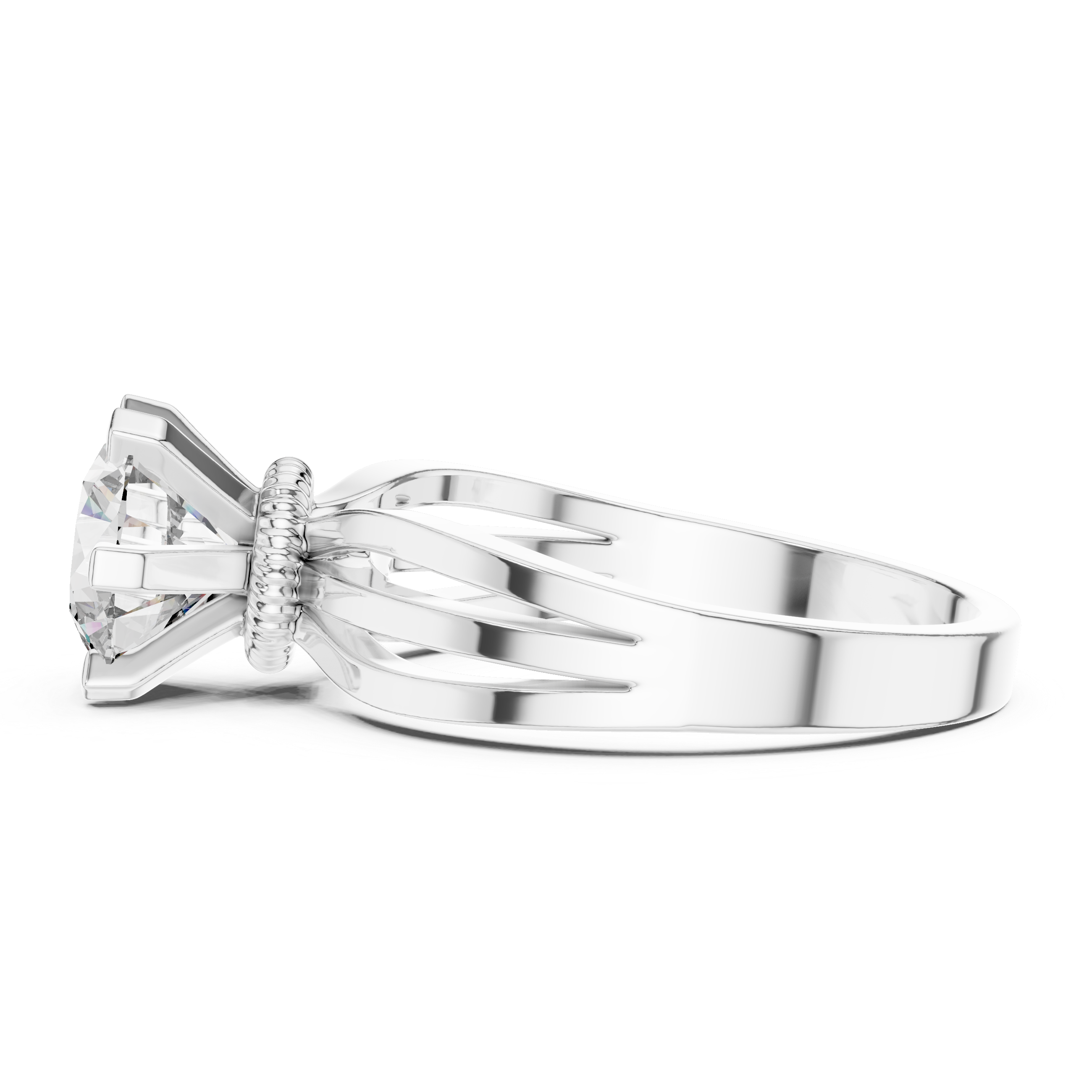 Silver ring with a diamond on a white background